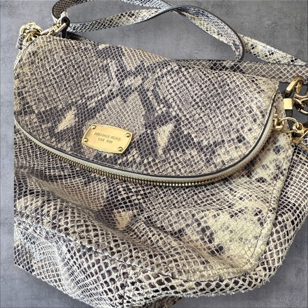 Michael Kors Grey Python Embossed Leather Shoulde… - image 4